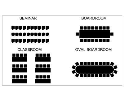 Configuração de móveis para salas de reuniões e conferências com idéias diferentes