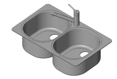 Sink Kitchen - Small 2 Basins 1 Revit Family