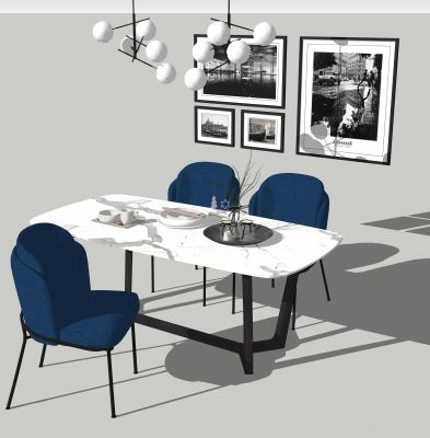 Dining table with 3 navy chairs skp