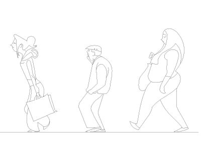 People walking elevation view AutoCAD download.