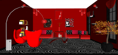 Red living room design skp