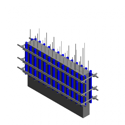 Retaining wall-with steel bars-with guardrail revit family