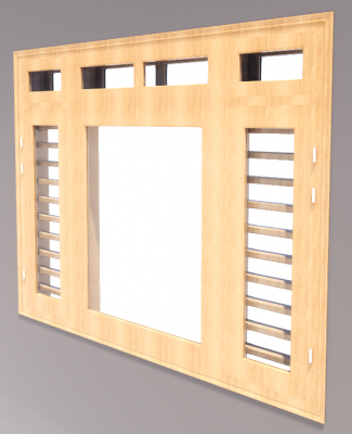 3-door window with glass side door and vent light revit model