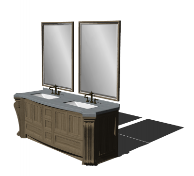 洗面化粧台2台の洗面台と2つの長方形の鏡skpを備えたスカルプト木製キャビネット