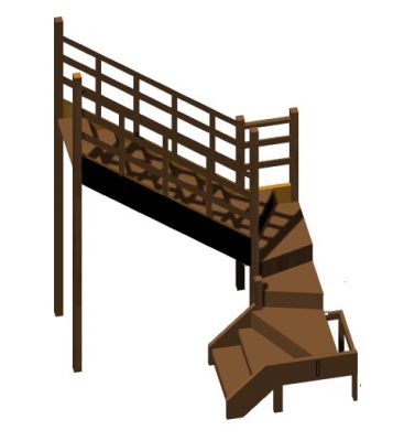 Wooden tall designed tree house stairs 3d model .3dm format