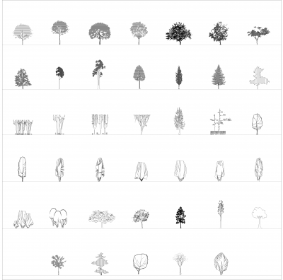 Árvores Elevações 6 coleção CAD dwg