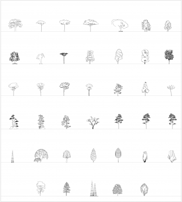 Elevações de árvores 5 coleção CAD dwg.