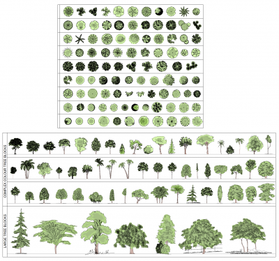 Деревья и план коллекции прозрачность высота