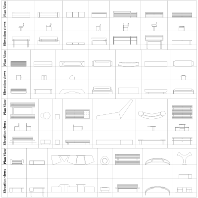 Urban benches and seats CAD blocks collection dwg 