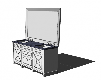White mdf cabinet with dark table top bathroom vanity 2 sinks and big rectangle mirror skp