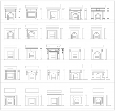 Wooden fireplace surround CAD collection dwg