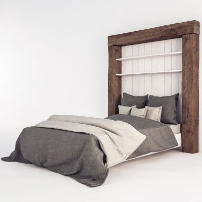 Double bed with wooden headboard Revit model