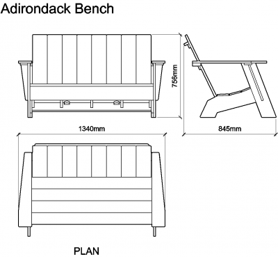 Adirondack Bench DWG Drawing