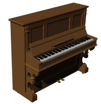 wooden designed baby grand piano with sitting 3d model .3dm format