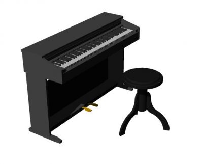 simple design baby grand piano with sitting 3d model .3dm format