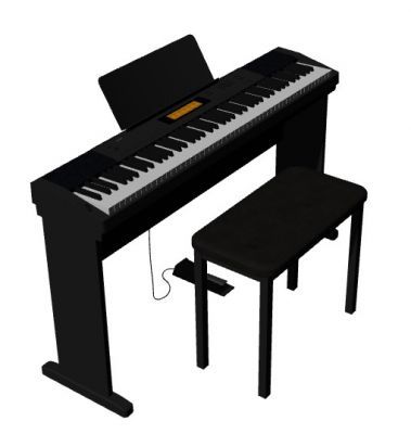 wooden designed baby grand piano with sitting 3d model .3dm format