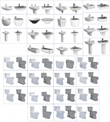 Bathroom wash basins and WC 3ds max models collection