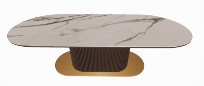 Oval white marble table with oval steel pier revit family