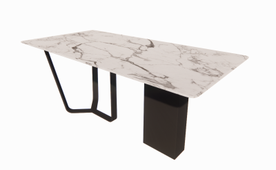 White marble table with black stainless steel frame under revit family