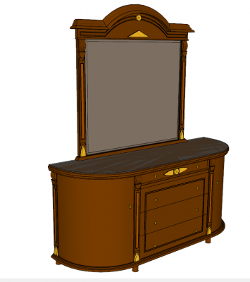 Brown wooden make-up table with drawer and mirror sketchup