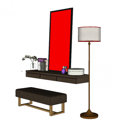 Brown lethear make-up table and bench with floor lamp sketchup