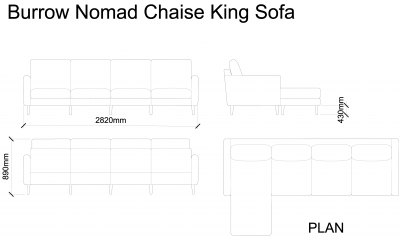 AutoCAD download Burrow Nomad Chaise King Sofa DWG Drawing