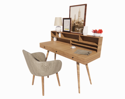 Wooden make-up table with armchair and a cup of coffee revit family