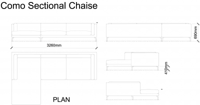 AutoCAD download Como Sectional Chaise DWG Drawing