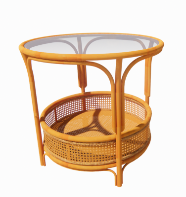 Rattan circle coffee table with undershelf and glass top table revit family