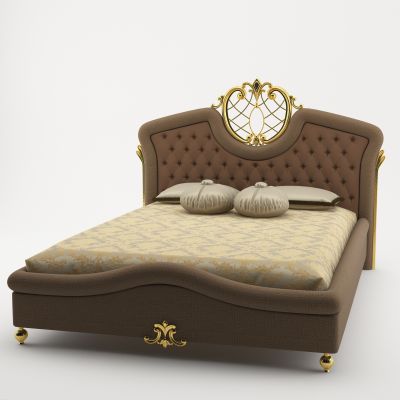 Classic Double bed with brown Duvet Revit model