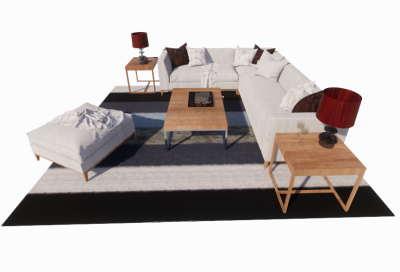 White sofa and table set in living room revit family