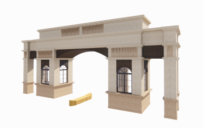Stone welcome gate with security guard sketchup model