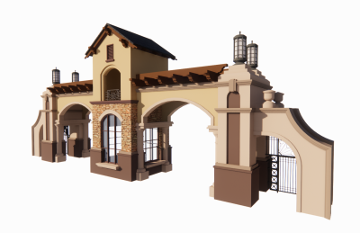 Welcome gate with brown concrete rafter sketchup model