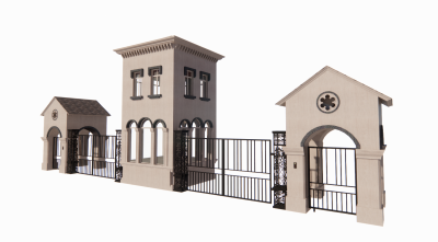 Welcome gate with double hut side sketchup model