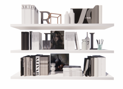  White shelf 3 tiers with books and picture revit family
