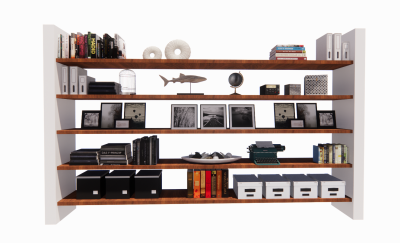 Floor bookshelf with books and decoration statue revit family