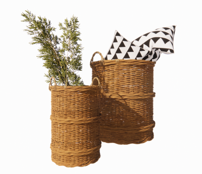 Rattan basket with pillow and tree branch revit family