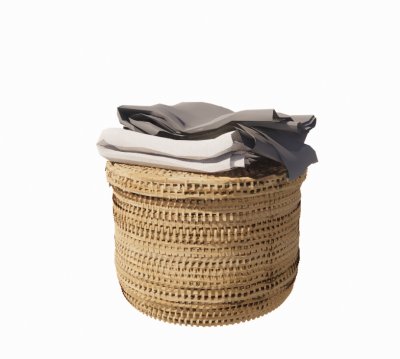 Rattan basket with cover and blanket on top revit family