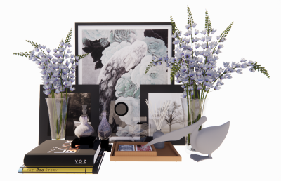 Flower vase with picture and animal statue revit family