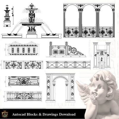 Elementos arquitectónicos de decoración CAD Bloques paquete V.3