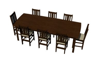 8 seater wooden dining table and chairs 3d Rhino model.3dm format.