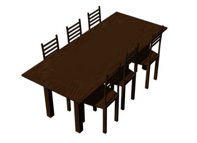 Wooden 6 seater dining table and chairs 3d Rhino model.3dm format