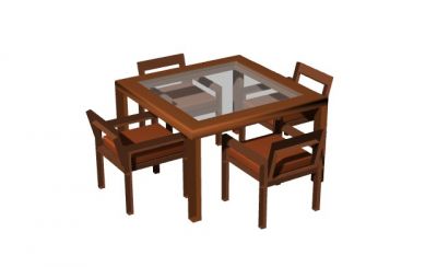 Glass dining table and 4 chairs Rhino 3D model .3dm format