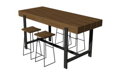 Rustic style dining table and bar stools Rhino 3D model.3dm format