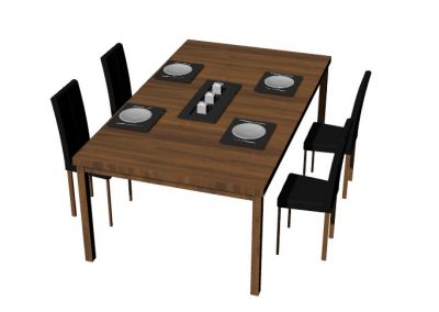 Dining table and 4 chairs for restaurant 3d model .3dm format