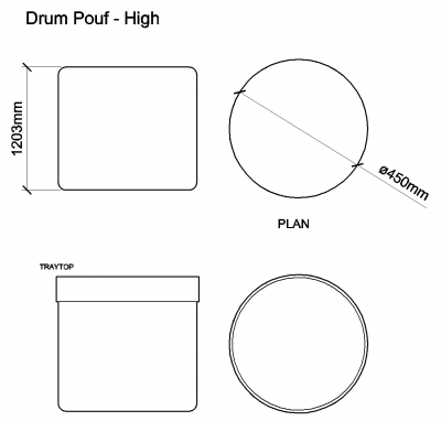 AutoCAD download Drum Pouf - High DWG Drawing