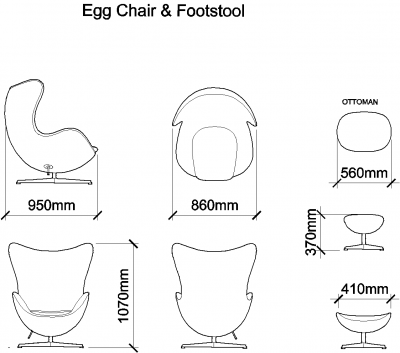 AutoCAD download Egg Chair and Foot Stool DWG Drawing