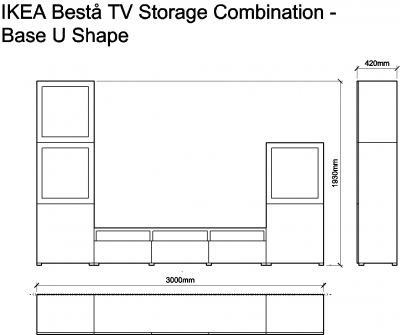 AutoCAD download IKEA Besta TV Storage Combination - Base U Shape DWG Drawing