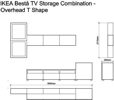 AutoCAD download IKEA Besta TV Storage Combination - Overhead T Shape DWG Drawing