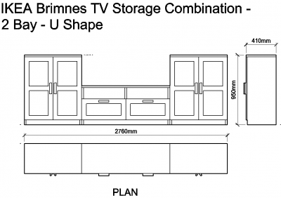 AutoCAD download IKEA Brimnes TV Storage Combination - 2 Bay - U Shape DWG Drawing
